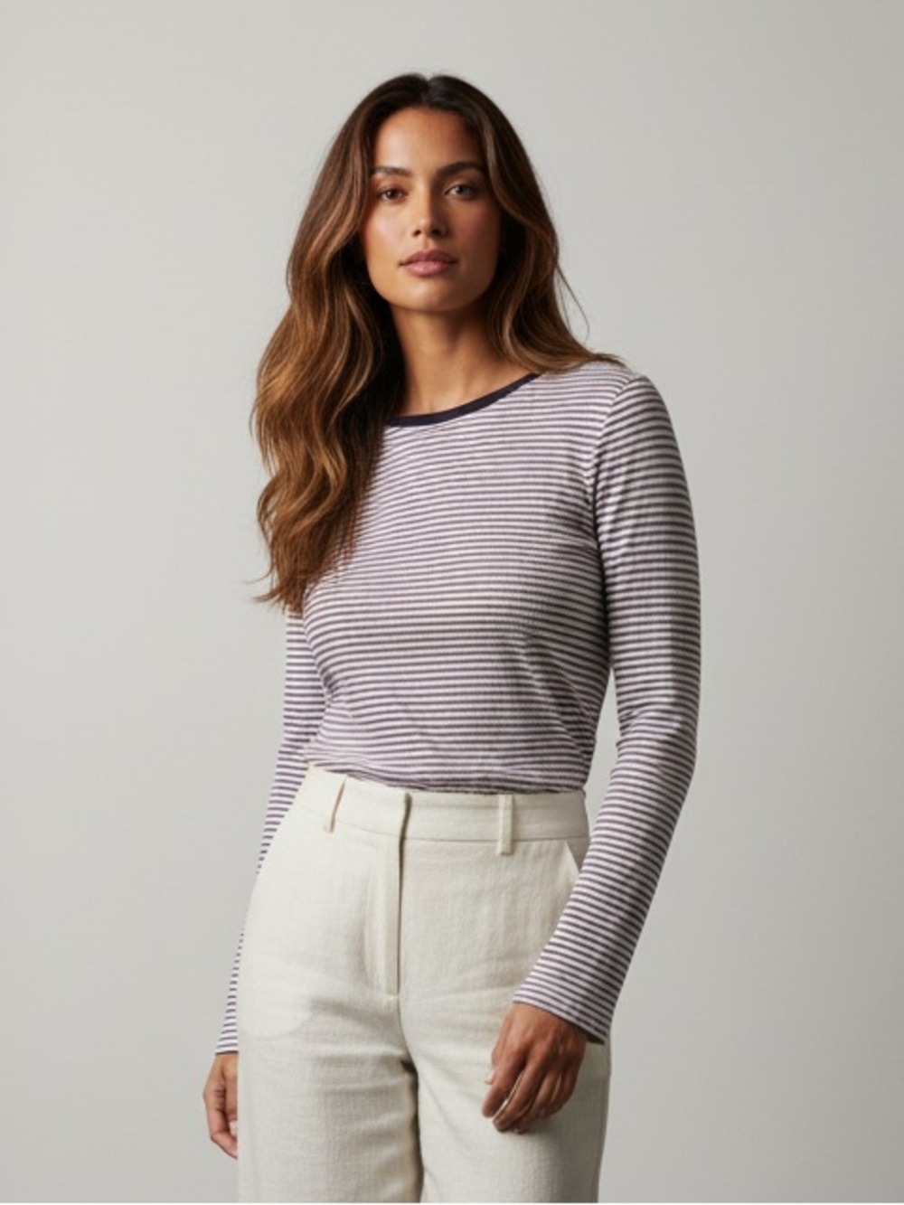 Caution To The Wind Striped Ribbed Long Sleeve Ringer Tee Size M Earthy Neutral